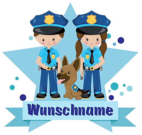 Samunshi® Polizei Wandtattoo Türschild mit Name personalisierbar Kinderzimmer Türaufkleber Baby Wandaufkleber - 100x87cm mehrfarbig von Samunshi