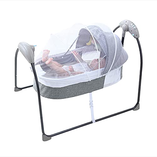 SanBouSi Elektrische Baby Wiegen, Automatische Beistellbett Babybett Babywippe mit Fernbedienung, Funktion Zeitmessung für 0-12 Monate Baby, Grau von SanBouSi