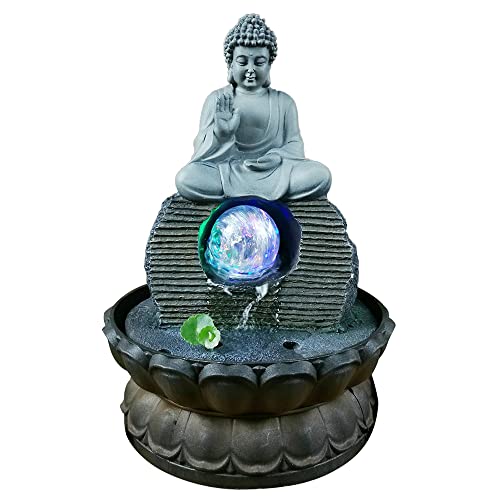 Zimmerbrunnen Buddha Dekoration Zen und Feng Shui Tischbrunnen mit Rollender Kugel 4 Farbe, Kunstharz, Home Office Tischplatte Ornament von SanBouSi