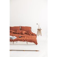 Rost Leinen Bettbezug Und Kissenbezüge, Boho Bettwäsche Set, Doona Bezug Mit Shams, Leinenbezug Queen King Size Set von SandSnowLinen