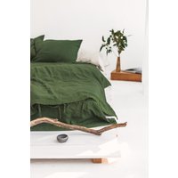 Grüner Leinen Bettbezug Und Kissenbezüge, Dunkelgrünes Bettwäsche-Set, Doona Mit Reißverschluss Shams, Leinenbezug Königin König Bettwäsche von SandSnowLinen