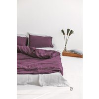 Pflaumenfarbener Leinen-Bettbezug Und Kissenbezüge, Leinen-Bettwäsche-Set Mit Knöpfen, Leinen-Doona-Bezug Shams, Auberginefarbener Leinenbezug-Set von SandSnowLinen