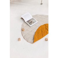 Natürliche Leinen Baby Spielmatte, Runder Gesteppter Spielteppich, Zweiseitiger Kinderzimmer Teppich, Boden Gepolsterter Teppich Matratze, Spielmatte von SandSnowLinen