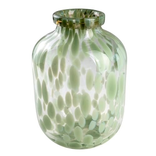 Glasvase Happy Patchy 23cm hellgrün GRÜN. Vase aus Glas, Blumenvase mit Punkten, Konfetti, mundgeblasen von Sandra Rich