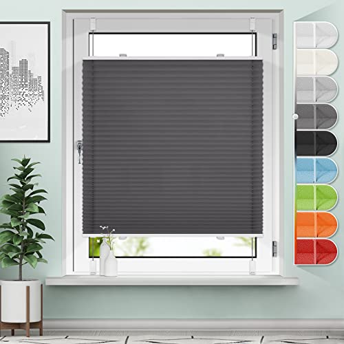 Plissee ohne Bohren 60x150cm Anthrazit (BxH) Klemmfix Plisseerollo Blickdicht und lichtdurchlässig Faltrollo Sichtschutz Rollo für Fenster & Tür von Sanfree