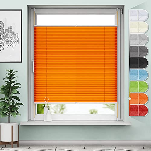 Sanfree Plissee Klemmfix Plisseerollo ohne Bohren Orange 40x120cm (BxH) inkl. Klemmträger Blickdicht und lichtdurchlässig Jalousie Faltrollo Sichtschutz und Sonnenschutz Rollo für Fenster & Tür von Sanfree