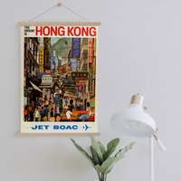 Kleiderbügel Gerahmt Leinwand Druck Von Vintage Hong Kong Reise Werbung| Wand Kunstdrucke| Leinwandbild| Fertig Zum Aufhängen| Wanddekoration von Sangalyos