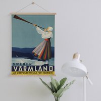 Kleiderbügel Gerahmt Leinwanddruck Vintage Schweden Reise Werbung| Wand Kunstdrucke| Leinwandbild| Fertig Zum Aufhängen| Vintage Wanddekoration von Sangalyos