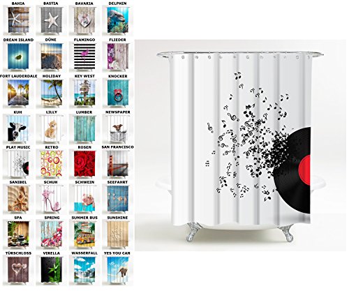 Sanilo Duschvorhang, viele schöne Duschvorhänge zur Auswahl, hochwertige Qualität, inkl. 12 Ringe, wasserdicht, Anti-Schimmel-Effekt (180 x 200 cm, Play Music) von Sanilo