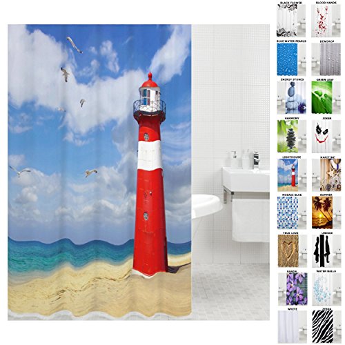 Sanilo Duschvorhang, viele schöne Duschvorhänge zur Auswahl, hochwertige Qualität, inkl. 12 Ringe, wasserdicht, Anti-Schimmel-Effekt (180 x 200 cm, Lighthouse) von Sanilo