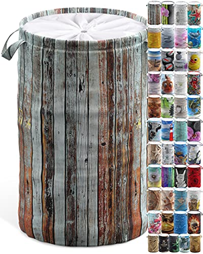 Sanilo Wäschekorb faltbar, stabiler runder Wäschesammler 60 Liter, Wäschesack mit Griffen und Abdeckung (Antik) von Sanilo
