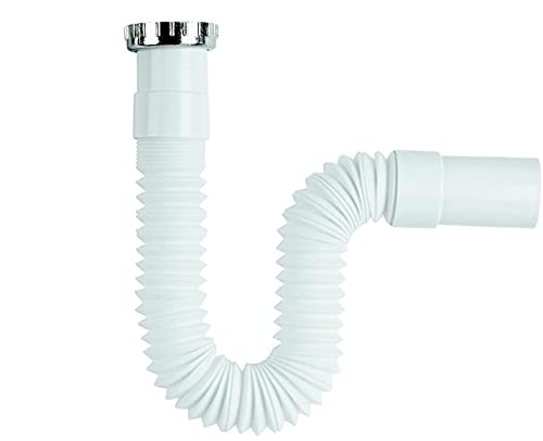 Sanixa GO1000TOPCR3 Universal-Abflusssiphon weiß chrom Kunststoff Metall flex 1 1/4 Zoll auf 32 mm Siphon Küche Spüle Bad Waschbecken Ablauf flexibel von Sanixa