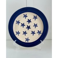 Signierte Marshall Pottery Blue Texas Sternenteller, Brian Miller Hand Geworfen, Handglasiert, Einzeln Verkauft von SantaBarbaraCeramics