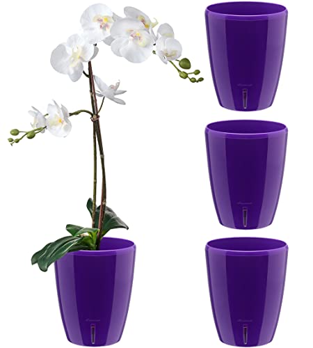 Santino 4er-Set Selbstbewässernder Topf mit Dochtsystem und Wasserstandsanzeige für den Innenbereich, Orchideentopf D 15cm (Violet, 2L) von Santino