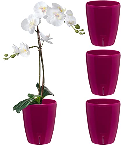 Santino 4er-Set Orchideentopf D 12cm Selbstbewässernder Topf mit Dochtsystem und Wasserstandsanzeige für den Innenbereich - Purple - 1,3L von Santino