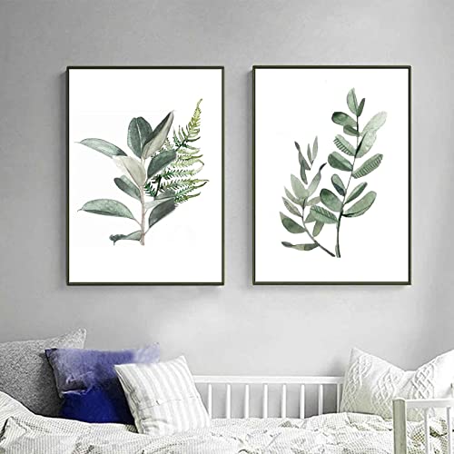 2er Grün Pflanzen Poster Set Grün Wandbilder Blätter Poster Natur Leinwand Bilder Wandbild Modern Bilder Set Wanddeko Wohnzimmer Decor, Ohne Rahmen (30x40cm) von Sarah Duke