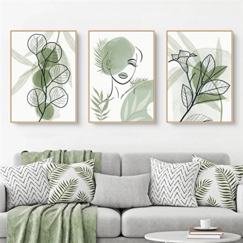 Sarah Duke 3er Set Premium Poster, Abstrakt Grün Blätter Bilder, Leinwand Malerei, Wandkunst Druck Bilder Wanddeko für Wohnzimmer Schlafzimmer, Ohne Rahmen (21x30cm) von Sarah Duke