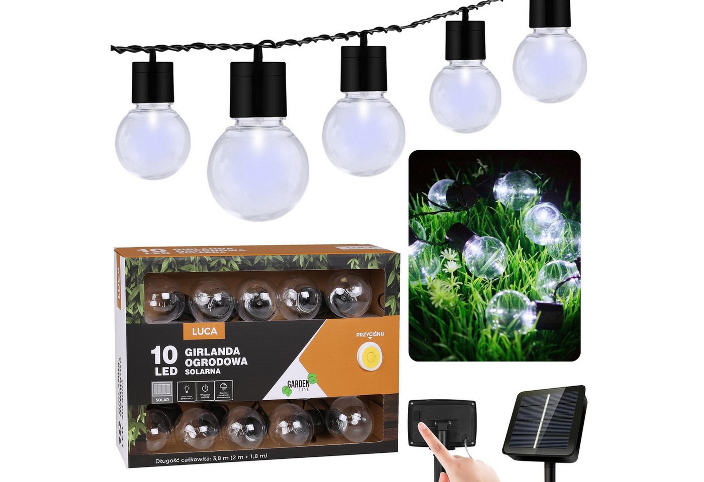 Sarcia.eu LED Solarleuchte Garten-Solar-Girlande 10 LED, Lichterkette kaltweiß 3,8m von Sarcia.eu