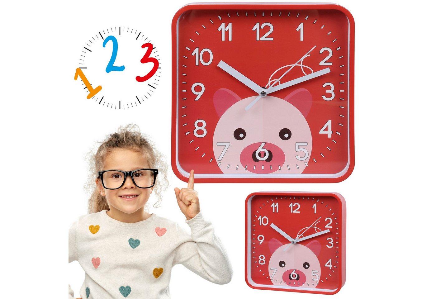 Sarcia.eu Wanduhr Schwein Wanduhr analog, quadratische Uhr für Kinder 20,2x20,2 cm von Sarcia.eu