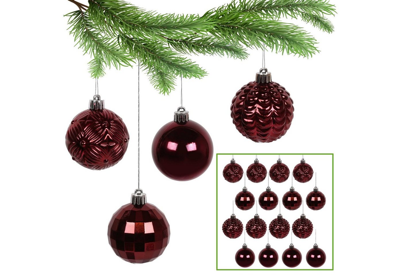 Sarcia.eu Weihnachtsbaumkugel Dunkelrote Christbaumkugeln, Kugelset, Christbaumschmuck 6cm, 16 Stück von Sarcia.eu