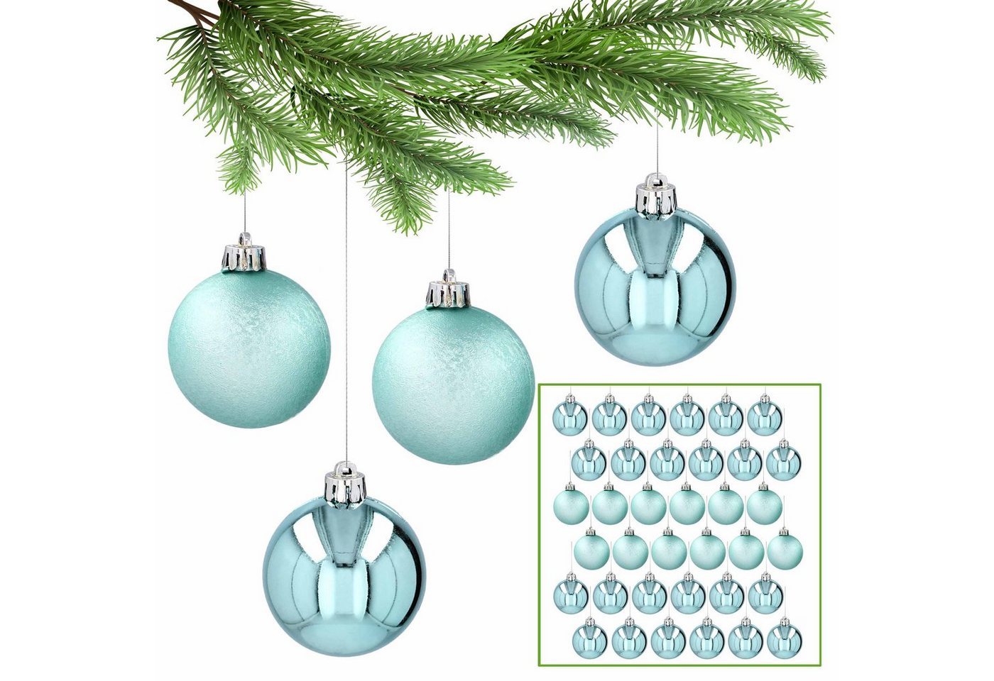 Sarcia.eu Weihnachtsbaumkugel Minzfarbene Christbaumkugeln aus Kunststoff 5cm, 36 Stück 1 Pack von Sarcia.eu