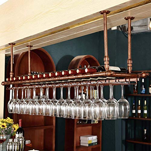 SaryEdge Weinregal Bar Schwebendes Regal Deckenweinglashalter Verstellbarer umgekehrter Flaschenhalter aus Metall Kelchregal Retro-Deckendekorationsregal für Restaurants, Küchen (Bronze 150 * 30 cm) von SaryEdge