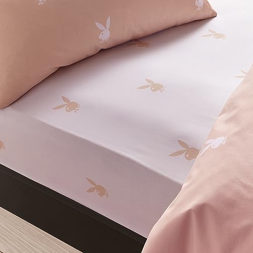 Playboy Iconic Bunny Spannbetttuch mit Tasche, Einzelbett, Weiß von Sassy B