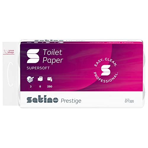 Satino by WEPA Prestige Toilettenpapier 3-lagig - 8 hochweiße Rollen WC-Papier - extra-weich und ergiebig dank 250 Blatt je Rolle von Satino