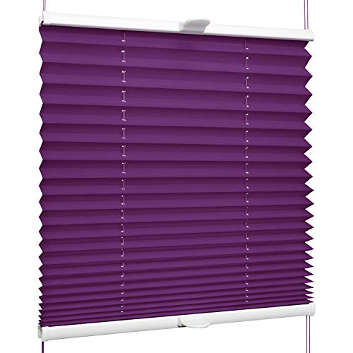 SchattenFreude Klemmfix-Plissee für Fenster | Mit Klemm-Haltern | Ohne Bohren | Violett, Breite: 40cm x Höhe: 100cm von SchattenFreude