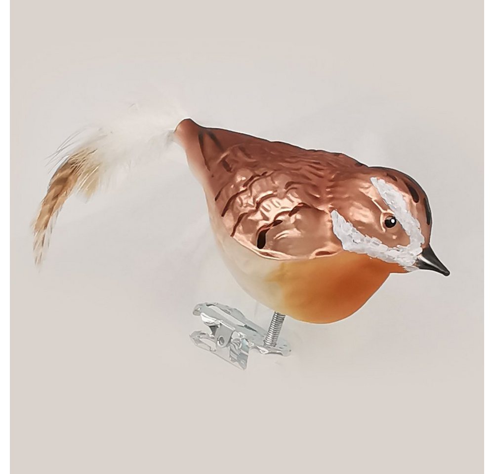 Schatzhauser Christbaumschmuck Braunkehlchen mit Naturfedern, 9cm Vogel (1-tlg), mundgeblasen, handbemalt von Schatzhauser