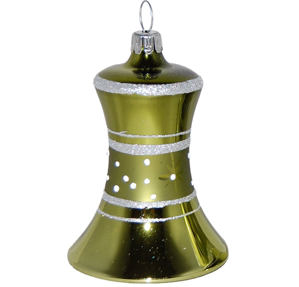 Christbaumschmuck Glocke grün glänzend Ø 5cm x 6cm (1-tlg), mundgeblasen, handbemalt von Schatzhauser