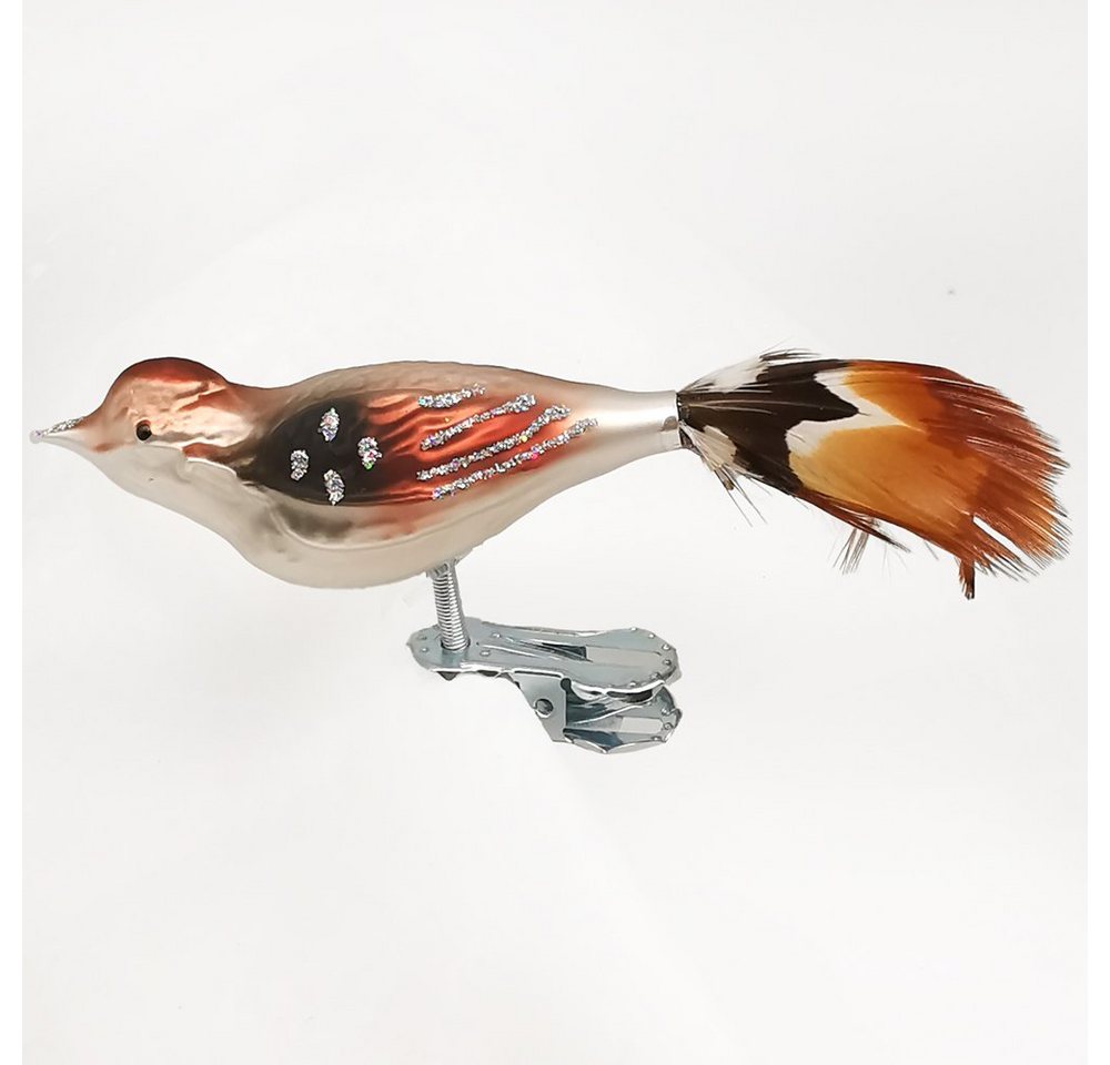 Schatzhauser Christbaumschmuck Grauchen mit Naturfedern, 7cm Vogel (1-tlg), mundgeblasen, handbemalt von Schatzhauser