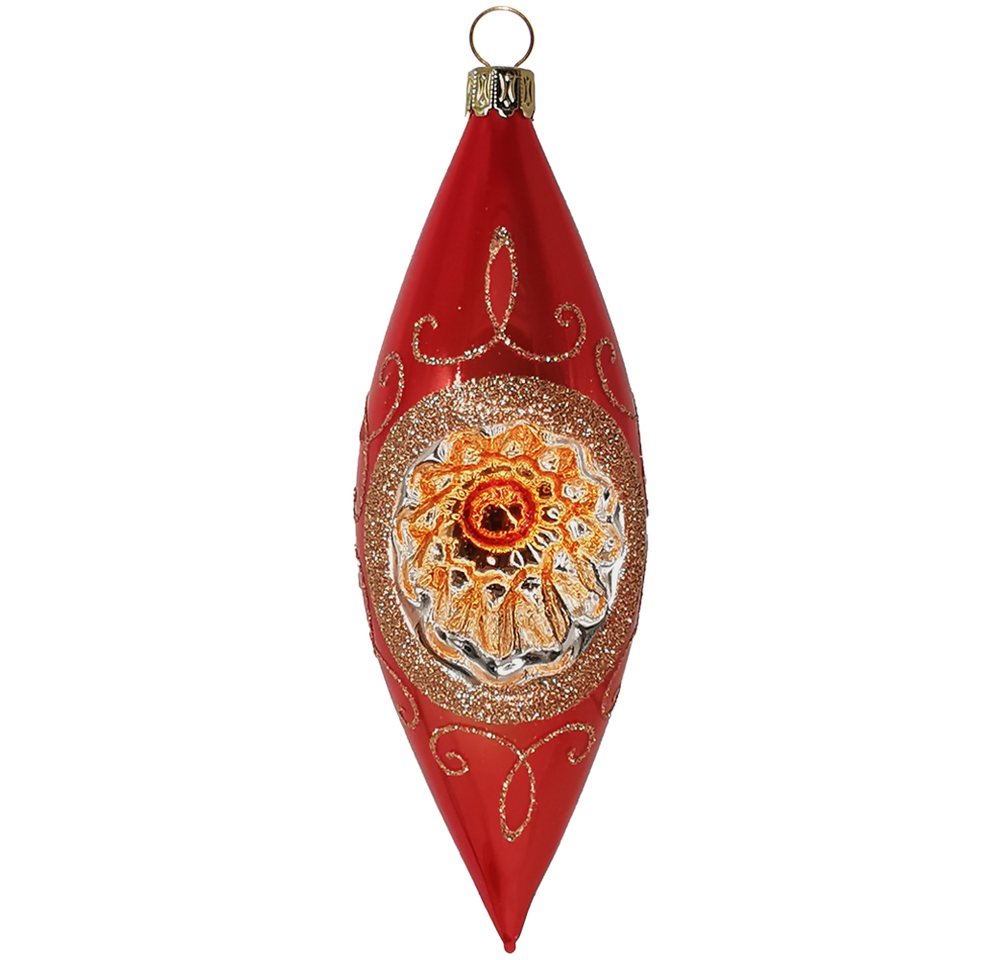 Schatzhauser Christbaumschmuck Reflex Olive Spitzenbordüre orange opal 15cm (1-tlg), mundgeblasen, handbemalt von Schatzhauser