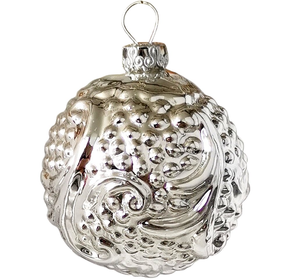 Schatzhauser Christbaumschmuck Rocaillen Kugel Ornament Silberform 5,5cm (1-tlg), mundgeblasen, handbemalt von Schatzhauser