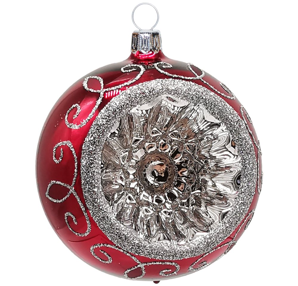 Schatzhauser Weihnachtsbaumkugel Reflexkugel Ø 8cm, stierblut/silber (1 St), mundgeblasen, handbemalt von Schatzhauser