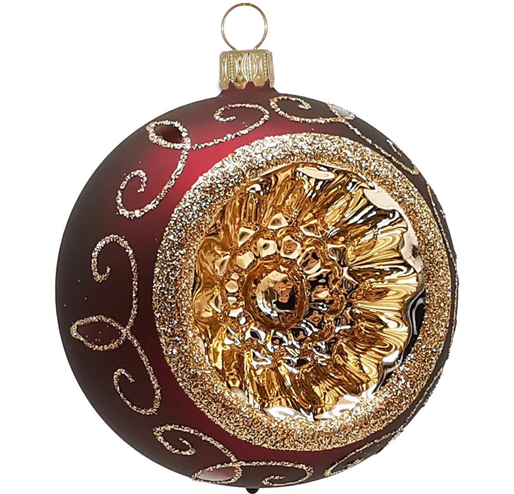 Schatzhauser Weihnachtsbaumkugel Reflexkugel Ø 8cm, stierblut/gold matt (1 St), mundgeblasen, handbemalt von Schatzhauser