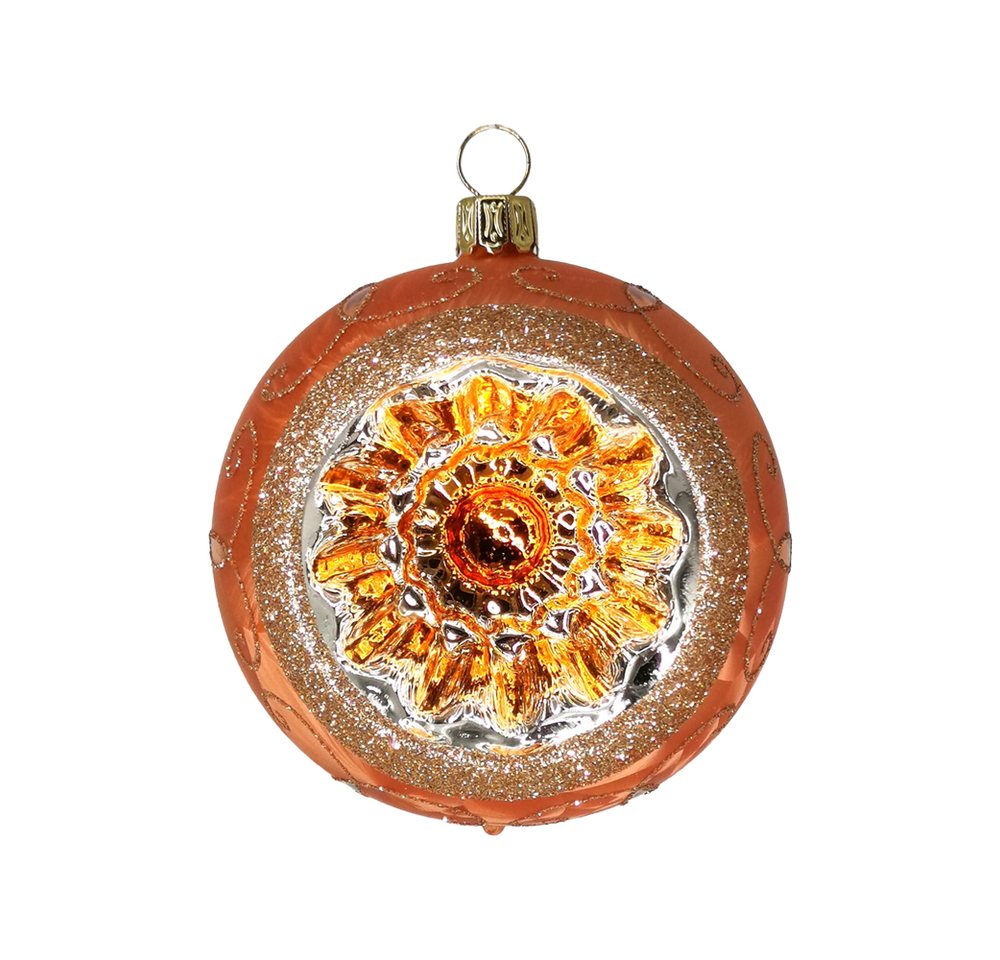 Schatzhauser Weihnachtsbaumkugel Reflexkugel Spitzenbordüre Mandarine orange Eis (1 St), mundgeblasen, handbemalt von Schatzhauser