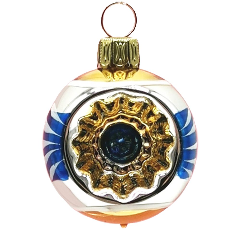 Weihnachtsbaumkugel Retro Mini Reflexkugel silber/blau/gold Ø 4cm (1 St), mundgeblasen, handbemalt von Schatzhauser