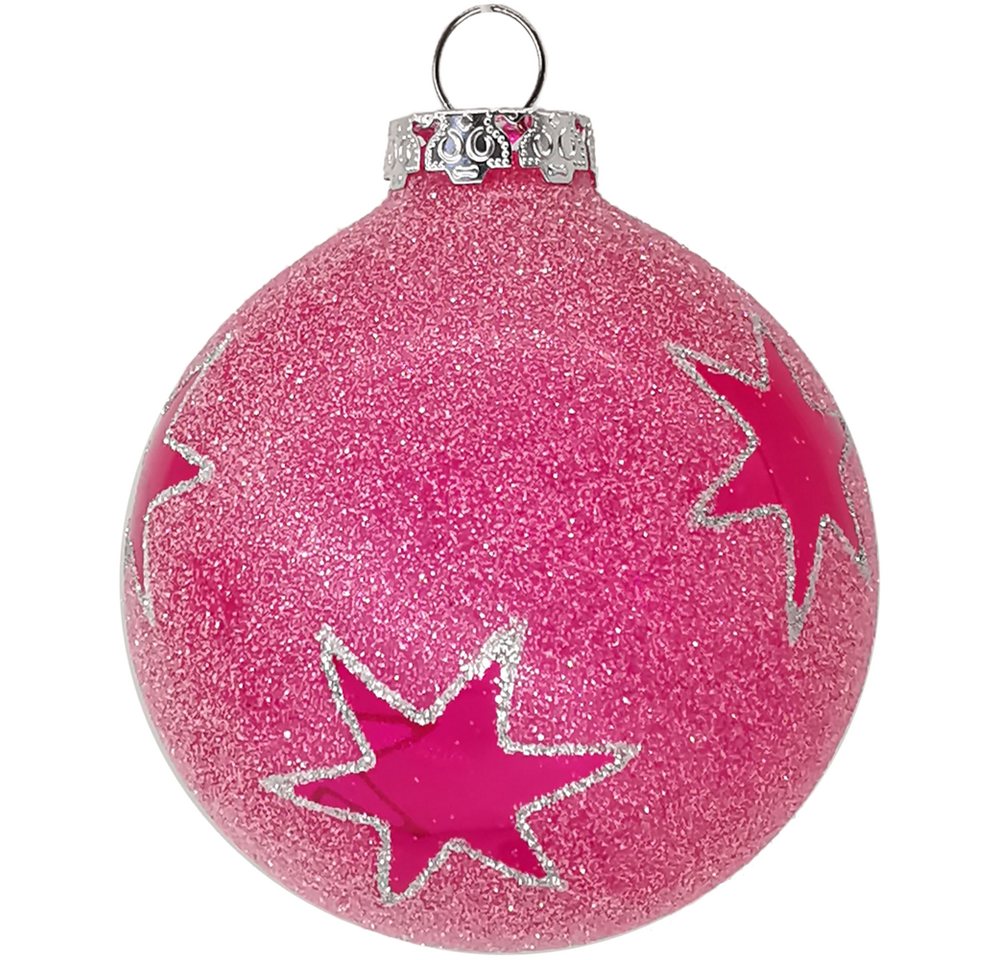 Schatzhauser Weihnachtsbaumkugel Sterne Sand rosa halbtransparent Ø8cm (1 St), Maschinenkugel, bedruckt von Schatzhauser