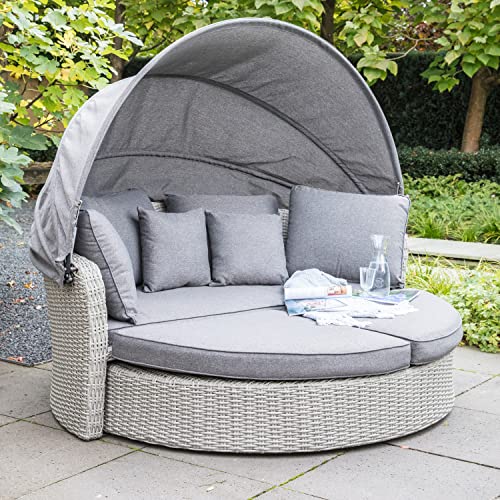 Schauer XXL Sonneninsel mit faltbarem Sonnendach grau | Outdoor Gartenmuschel aus Polyrattan + Auflagen/Zierkissen | Loungebett/Rattansofa Garten/Balkon | Balkon Liegesofa & Garden Sofa Sonnenliege von Schauer