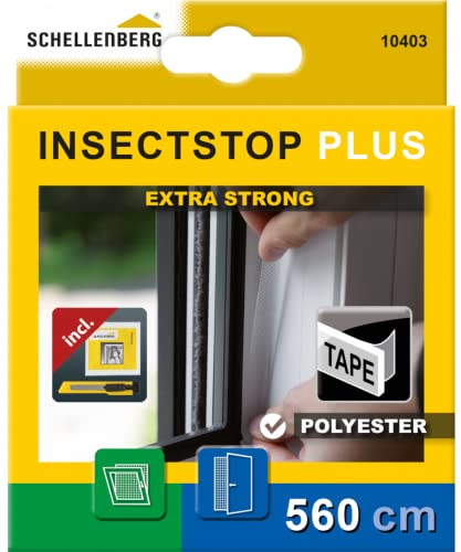 Schellenberg 10403 Klettband selbstklebend für Fliegengitter Fenster aus Polyester, Befestigungsband transparent 5,6 m inkl. Cuttermesser mit Andrückhilfe und Reinigungstuch von Schellenberg