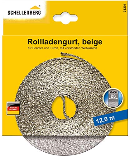 Schellenberg 31201 Rolladengurt 23 mm x 12 m System MAXI, Rollladengurt, Gurtband, Rolladenband, beige von Schellenberg