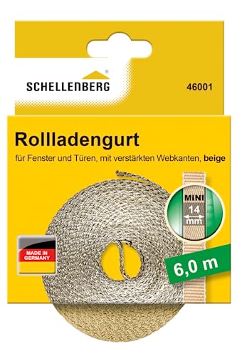 Schellenberg 46001 Rolladengurt 14 mm x 6,0 m System MINI, Rollladengurt, Gurtband, Rolladenband, beige von Schellenberg