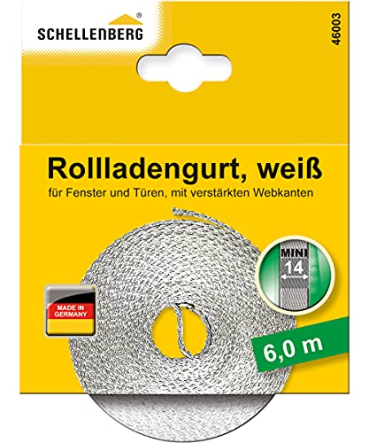 Schellenberg 46003 Rolladengurt 14 mm x 6,0 m System MINI, Rollladengurt, Gurtband, Rolladenband, weiß von Schellenberg