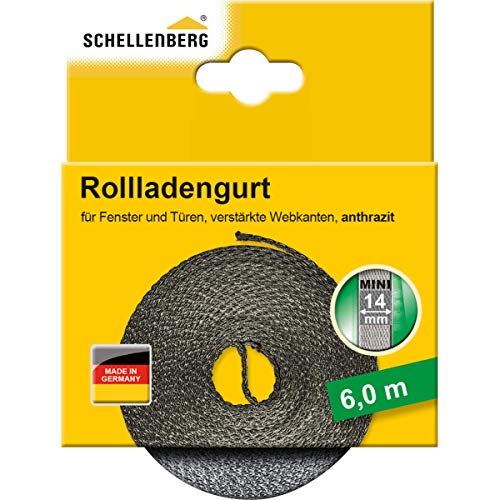 Schellenberg 46010 Rolladengurt 14 mm x 6,0 m System MINI, Rollladengurt, Gurtband, Rolladenband, anthrazit von Schellenberg