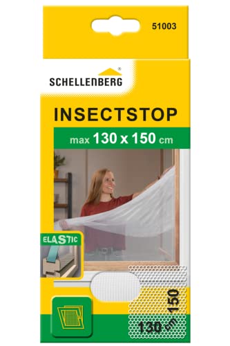 Schellenberg 51003 Fliegengitter für Fenster, ELASTIC für Fenster mit Wetterschenkel, Montage ohne Bohren, inkl. Befestigungsband, 130 x 150 cm, Weiß von Schellenberg