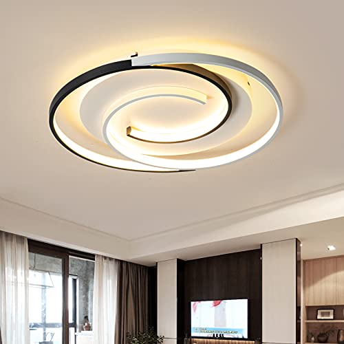Schindora Moderne LED-Deckenleuchte, 36 W, 50 cm, mit Fernbedienung, Geometrie, rund, schwarz-weiß, dimmbar, für Wohnzimmer, Schlafzimmer, Küche von Schindora