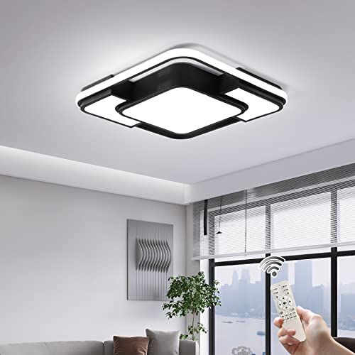 Schindora LED Deckenleuchte Dimmbar mit Fernbedienung Ø42x6cm Schwarz Modern Leuchte für Wohnzimmer, Schlafzimmer, Arbeitszimmer, Esszimmer, Büro von Schindora