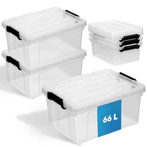 Schmacht® 3-er Set Aufbewahrungsboxen mit Deckel I BPA Frei I Mit oder Ohne Tragegriff | Aufbewahrungsbehälter mit verstärkter Bodenstruktur (Ohne Tragegriff - Transparent, 66l) von Schmacht