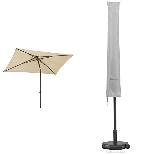 Schneider-Schirme Sonnenschirm Sevilla, natur, 240 x 140 cm rechteckig, 667-02, Gestell Stahl, 4.6 kg & Schneider Schutzhülle für Sonnenschirme bis 300 cm Ø, 821-00, silbergrau, 177 x 26/34 cm, 0.3 kg von Schneider-Schirme